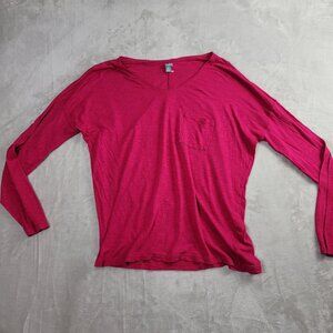 American Eagle aerie Hot Pink Longsleeve Women's V-Neck  Pocketed Top | Size XXL